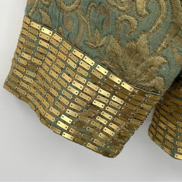 Soft Surroundings green gold floral brocade embellished evening blazer jacket S - Picture 12 of 16